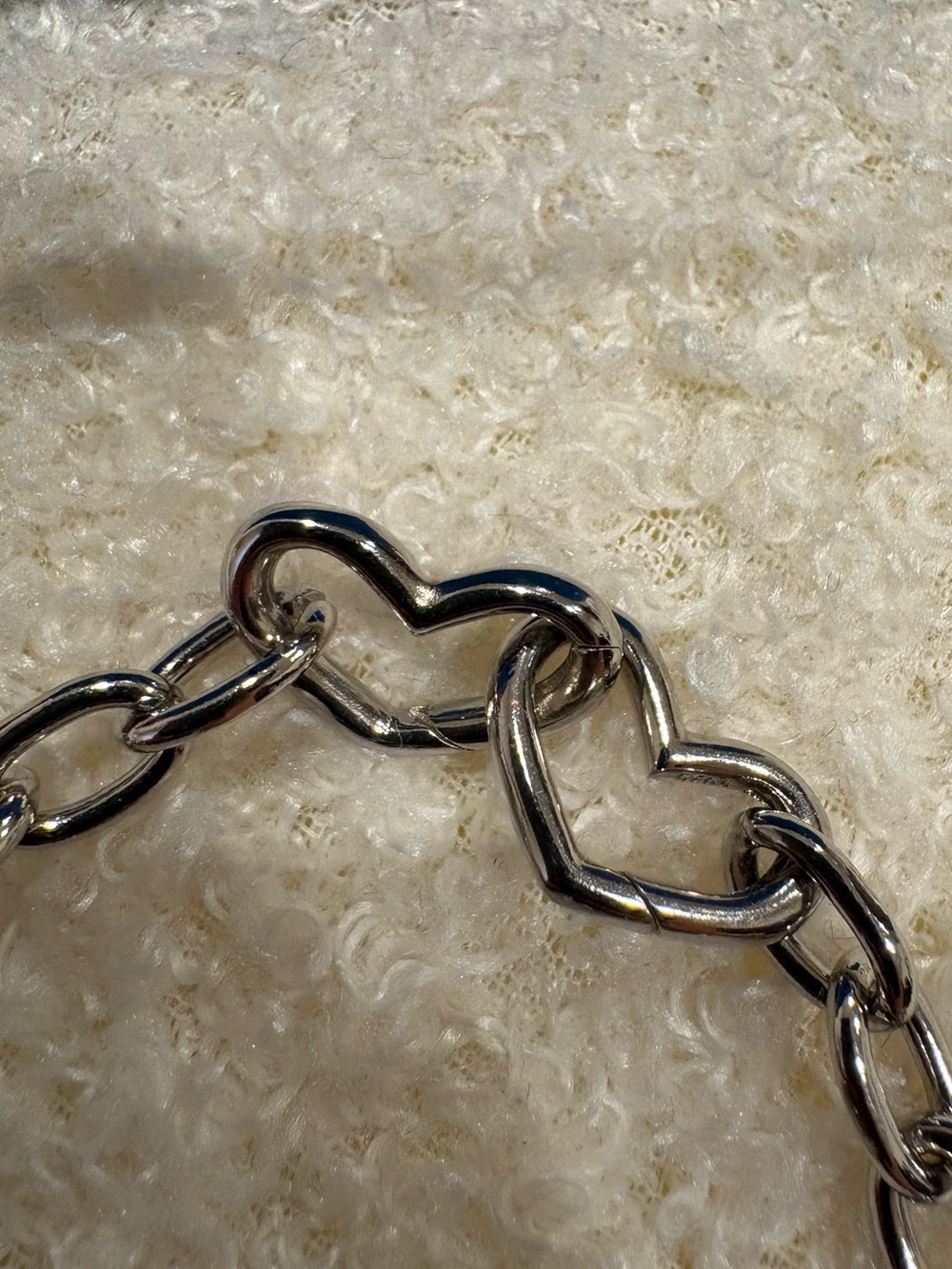 Polished Silver Heart Link Bracelet for Women